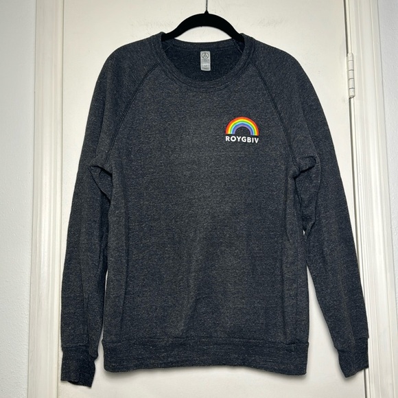 The Home Edit ROYGBIV Rainbow Pride Cozy Grey Crew Neck Sweatshirt Size Medium - Picture 1 of 7